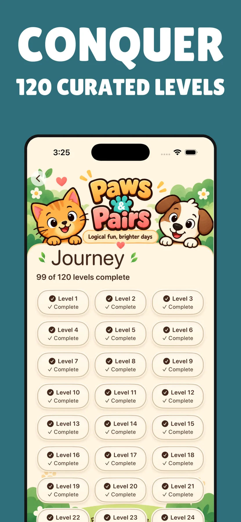 Paws & Pairs Journey with 120 curated logic puzzle levels